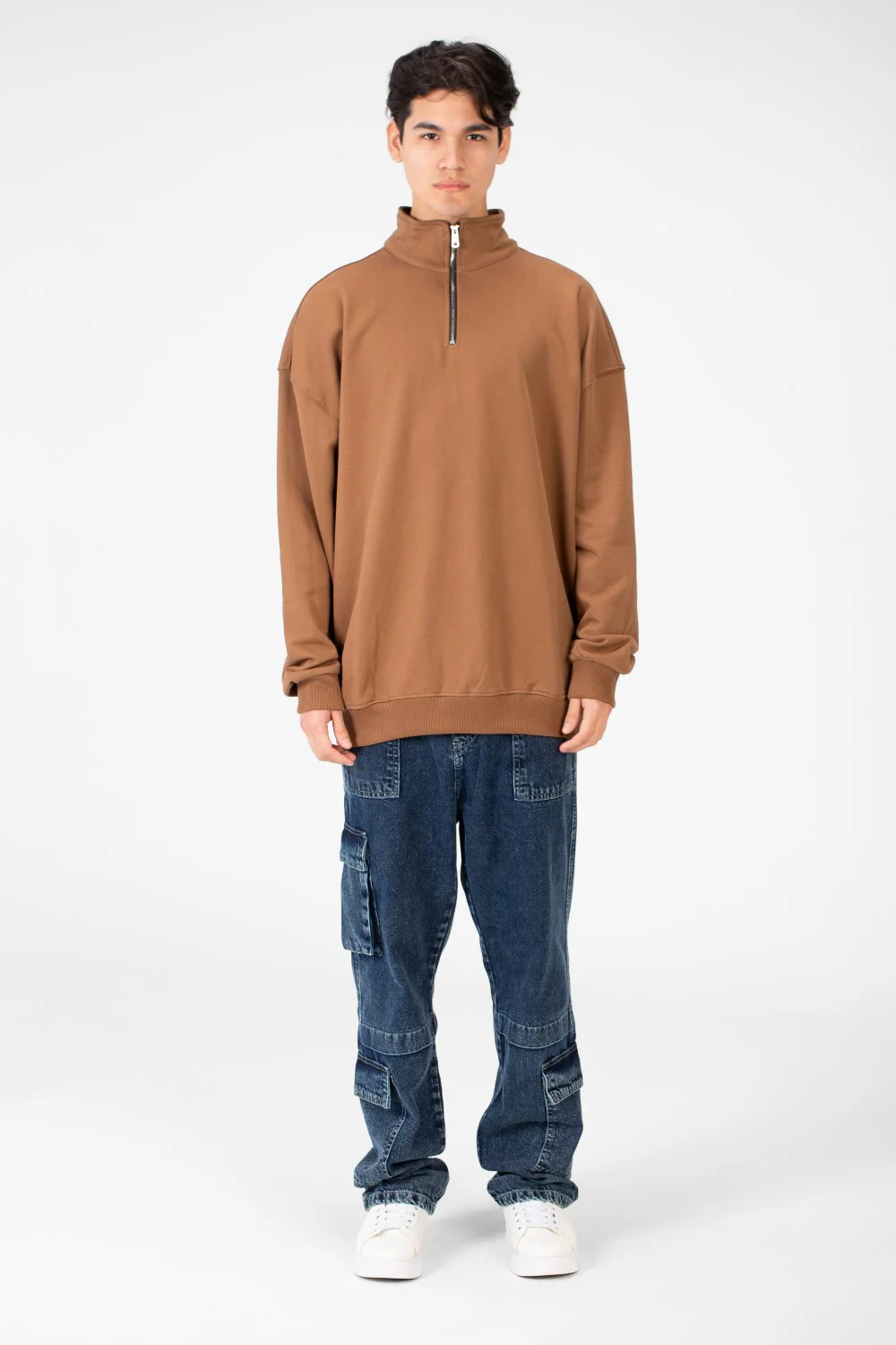 Men's Plain Oversize Sweatshirt With Half Zipper - Image 4