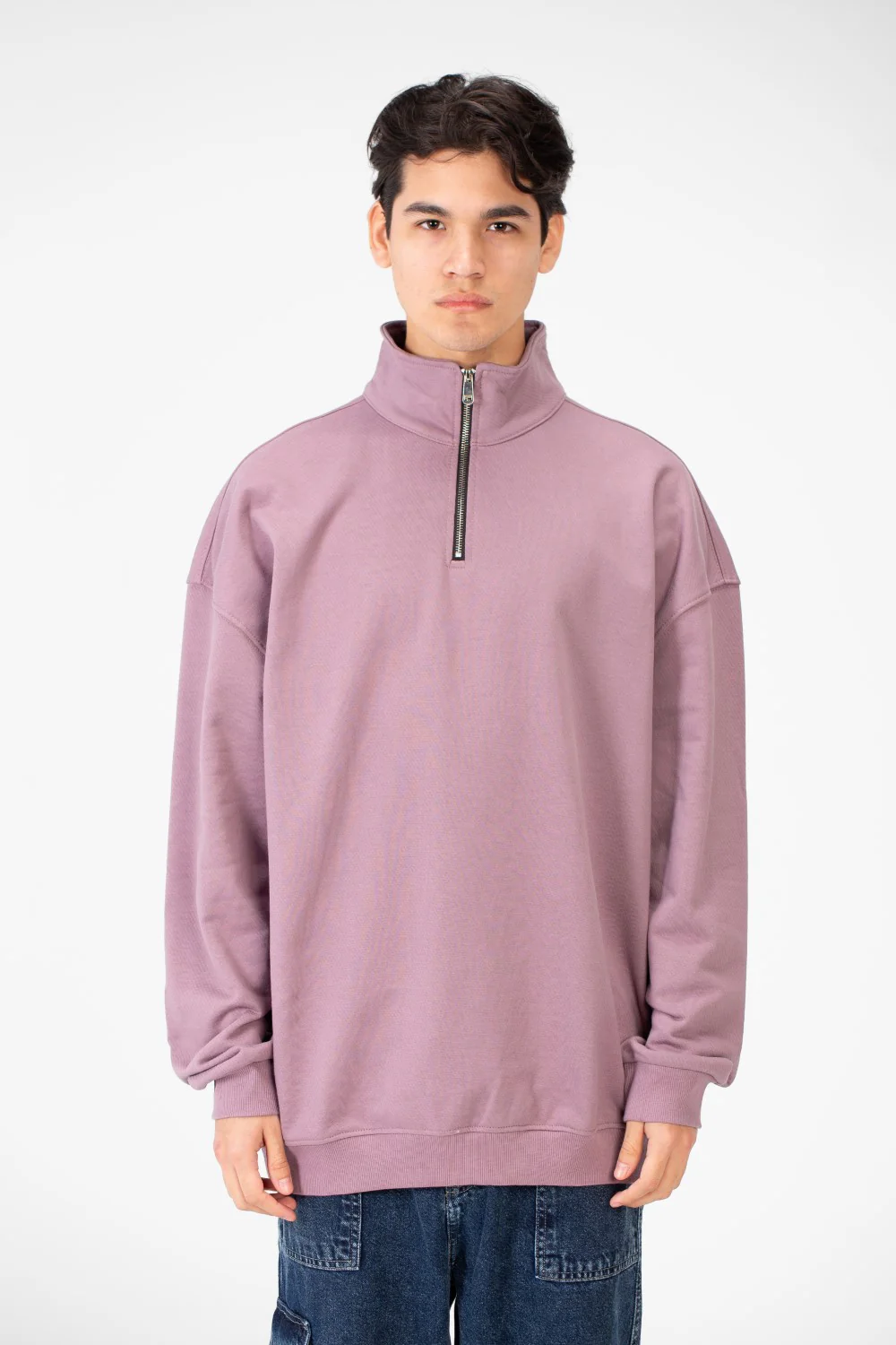 Men's Plain Oversize Sweatshirt With Half Zipper - Image 5