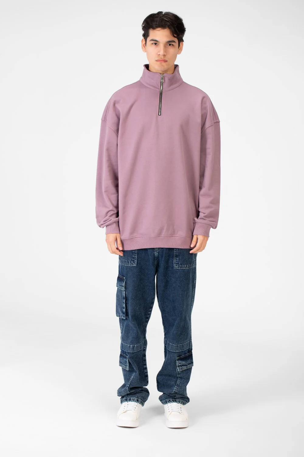 Men's Plain Oversize Sweatshirt With Half Zipper - Image 8