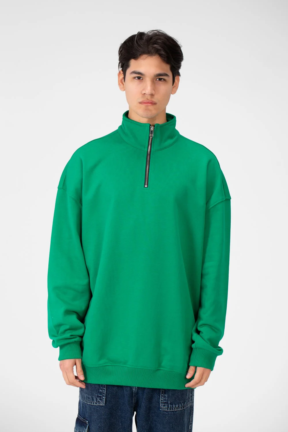 Men's Plain Oversize Sweatshirt With Half Zipper - Image 9