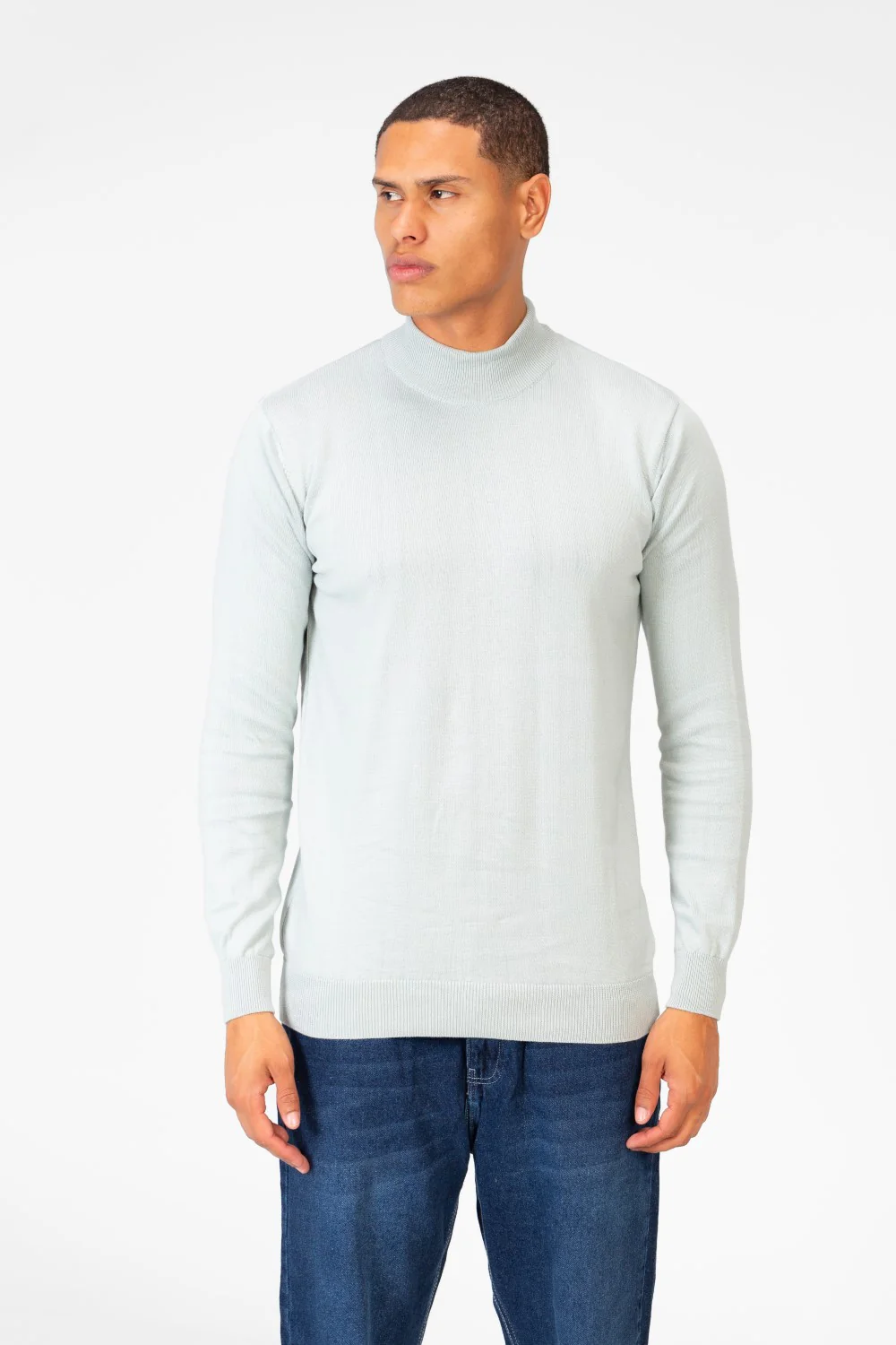 Men's Plain Pullover With High Collar And Long Sleeves - Image 17
