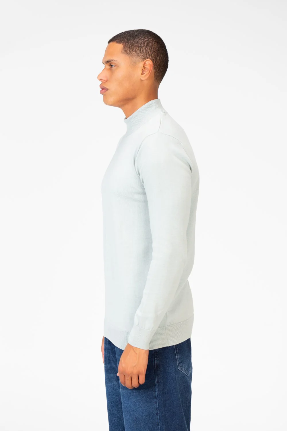 Men's Plain Pullover With High Collar And Long Sleeves - Image 19