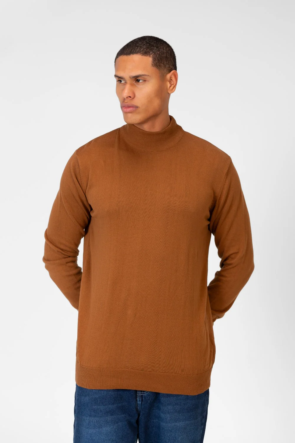 Men's Plain Pullover With High Collar And Long Sleeves - Image 25