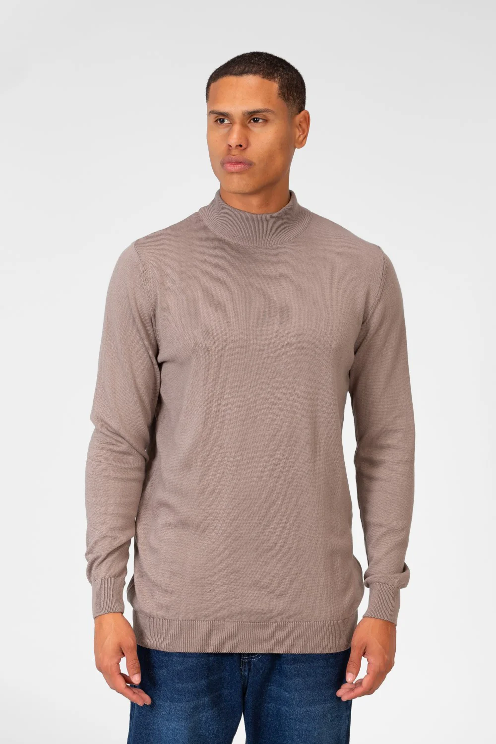 Men's Plain Pullover With High Collar And Long Sleeves - Image 29