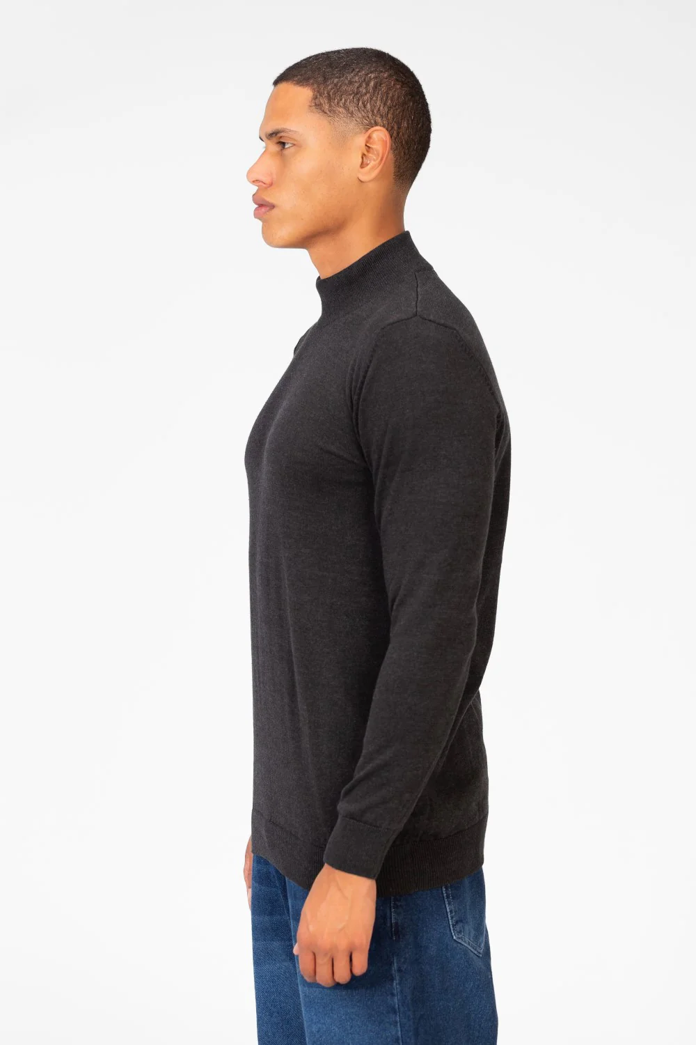 Men's Plain Pullover With High Collar And Long Sleeves - Image 3