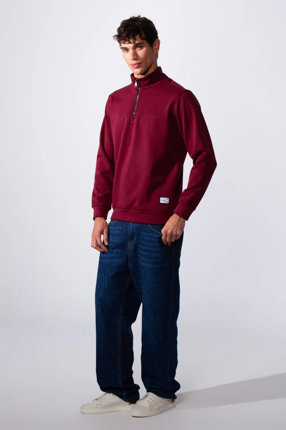 Men's Plain Slim Fit Half Zip Long Sleeve Sweatshirt - Image 15