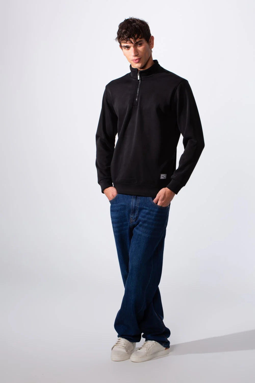 Men's Plain Slim Fit Half Zip Long Sleeve Sweatshirt - Image 3