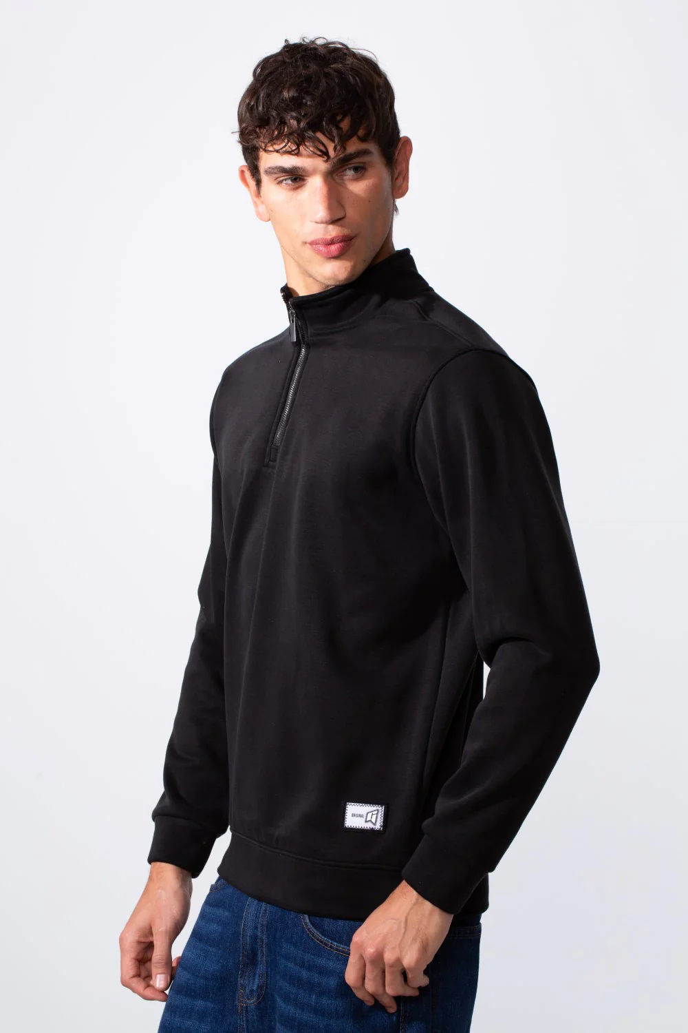 Men's Plain Slim Fit Half Zip Long Sleeve Sweatshirt - Image 4