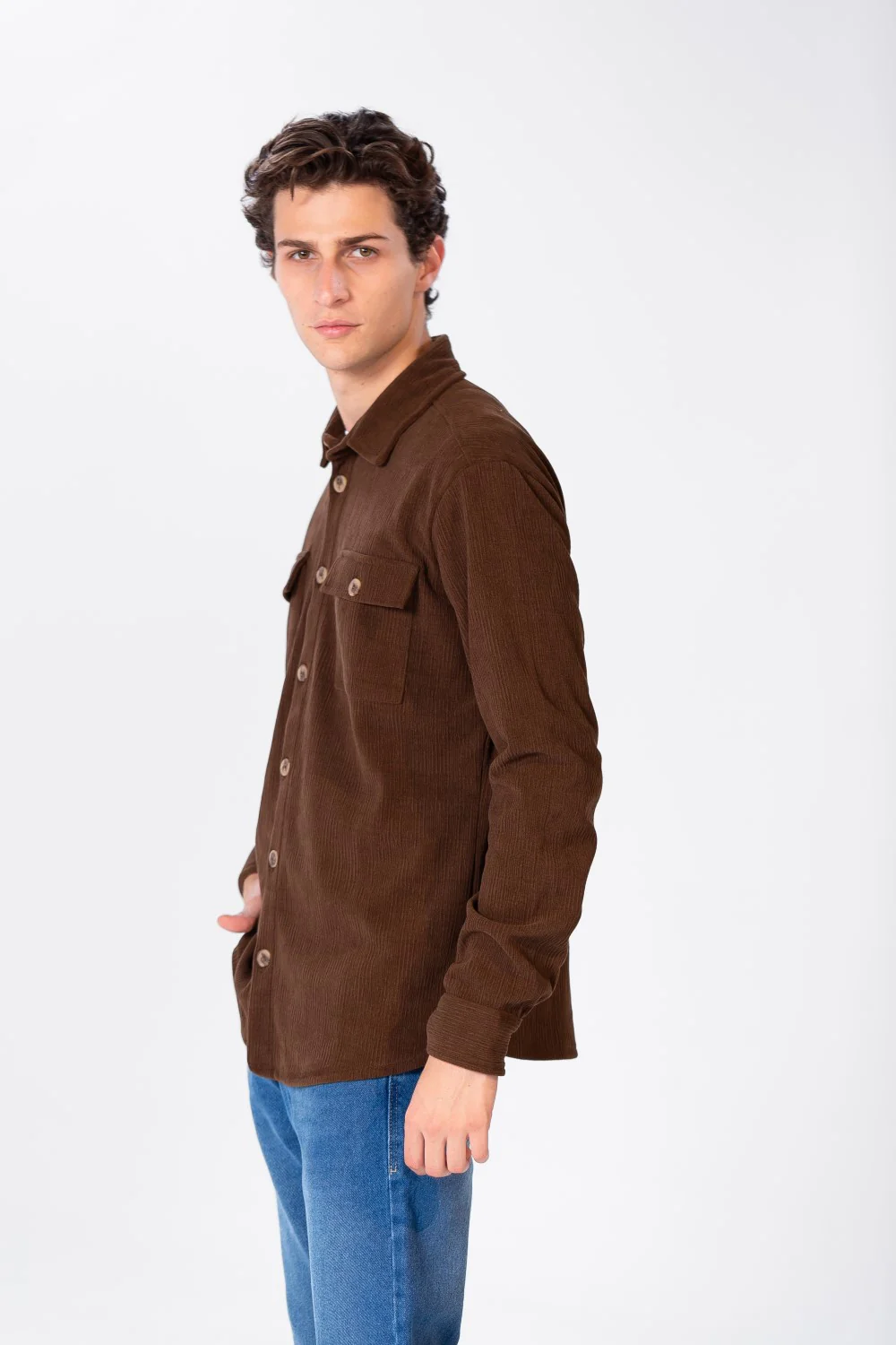 Men's Plain Velvet Shirt With Long Sleeves And Button Front - Image 11