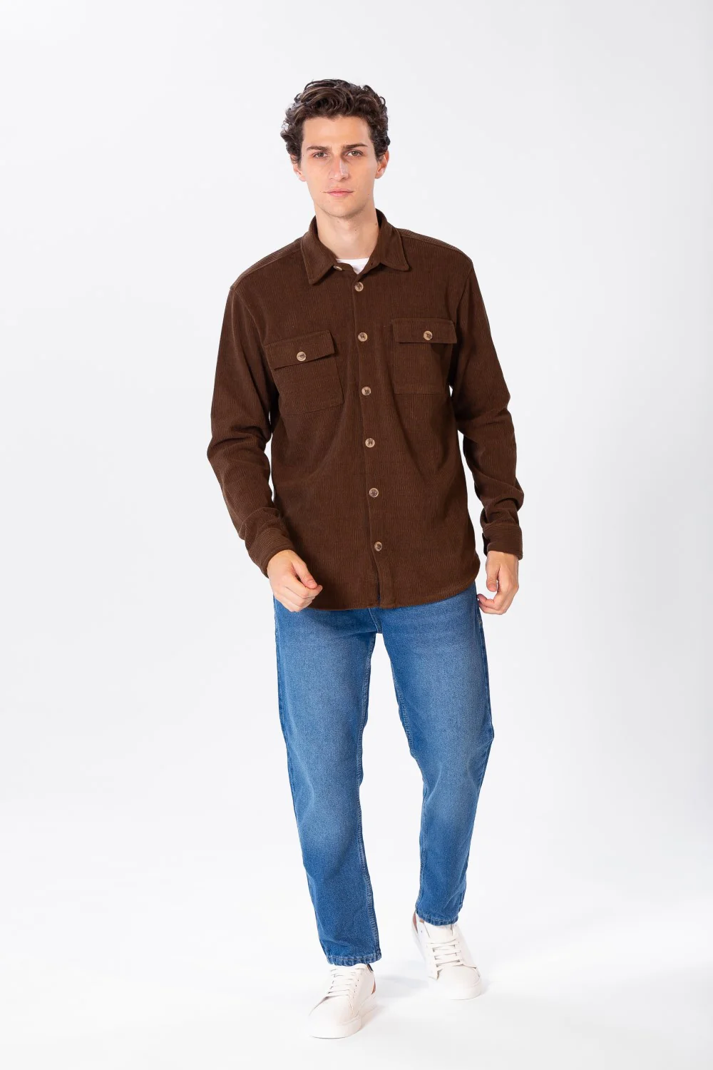 Men's Plain Velvet Shirt With Long Sleeves And Button Front - Image 12