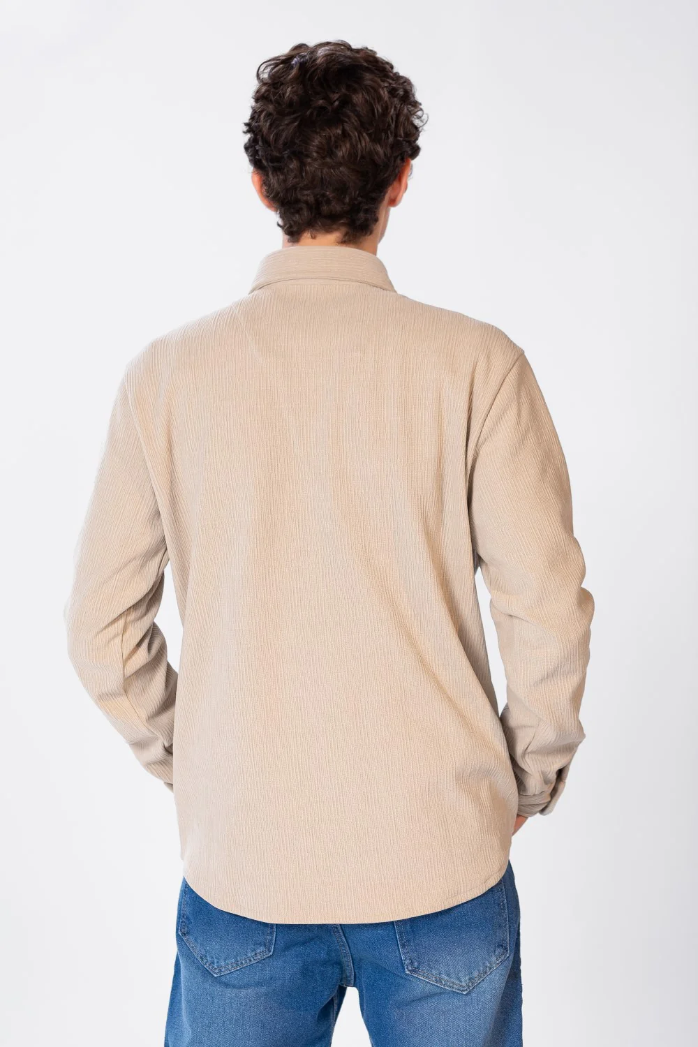 Men's Plain Velvet Shirt With Long Sleeves And Button Front - Image 2