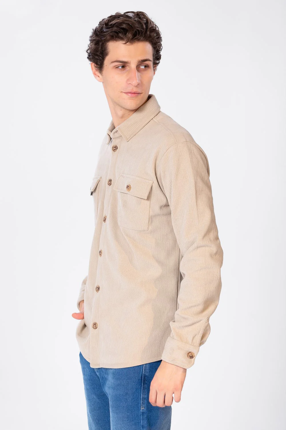 Men's Plain Velvet Shirt With Long Sleeves And Button Front - Image 3