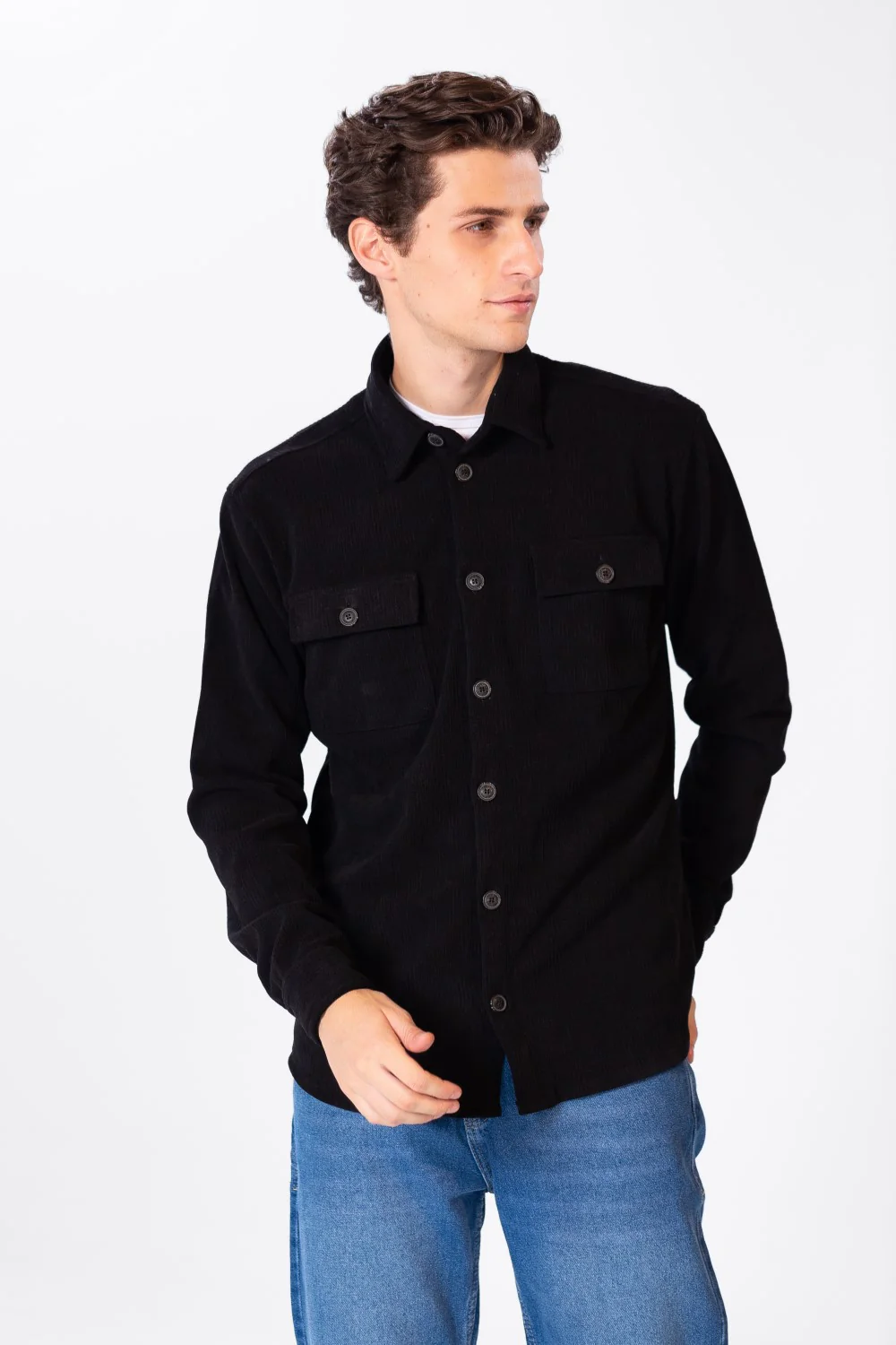 Men's Plain Velvet Shirt With Long Sleeves And Button Front - Image 5