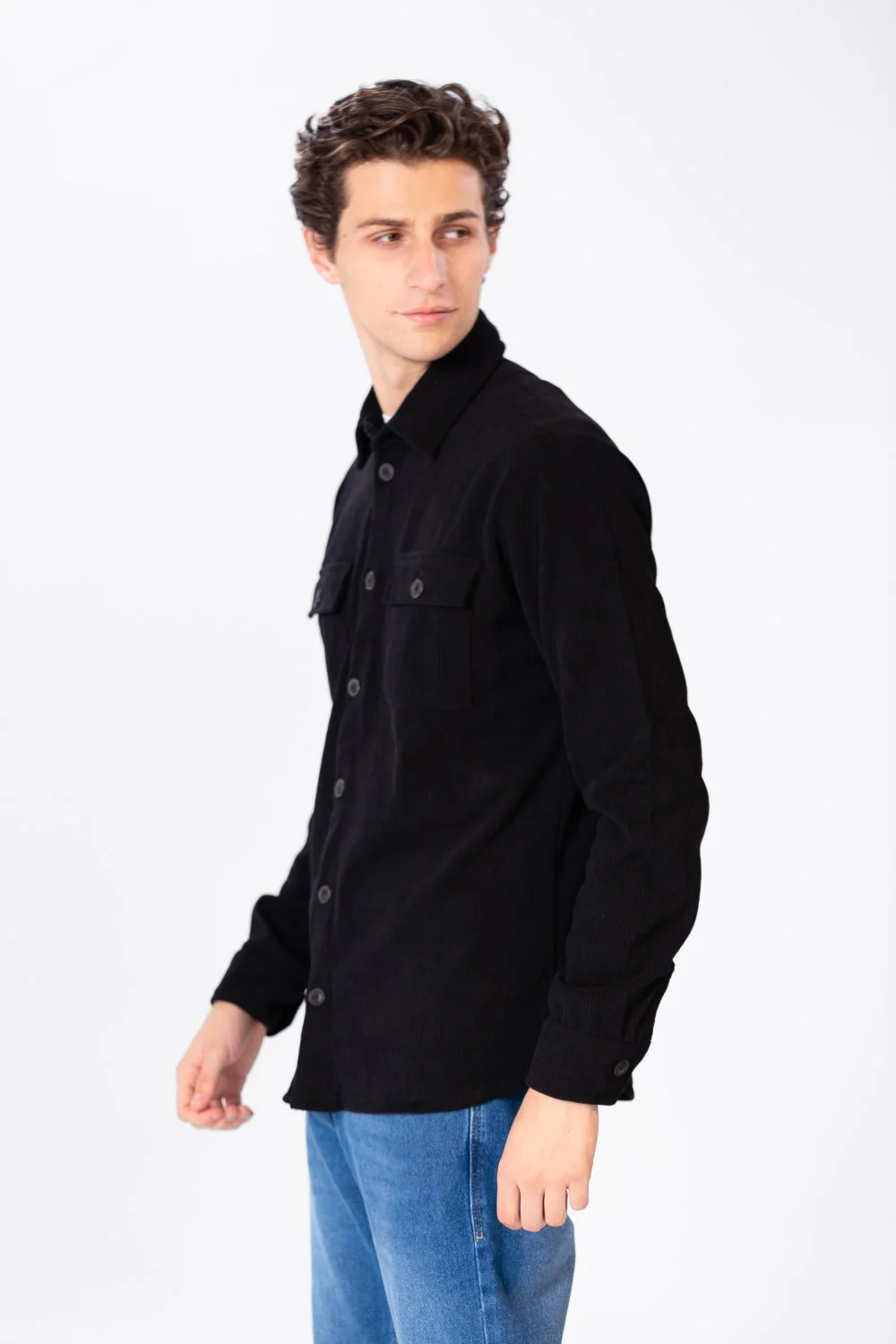 Men's Plain Velvet Shirt With Long Sleeves And Button Front - Image 7