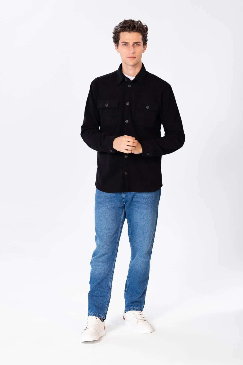 Men's Plain Velvet Shirt With Long Sleeves And Button Front - Image 8