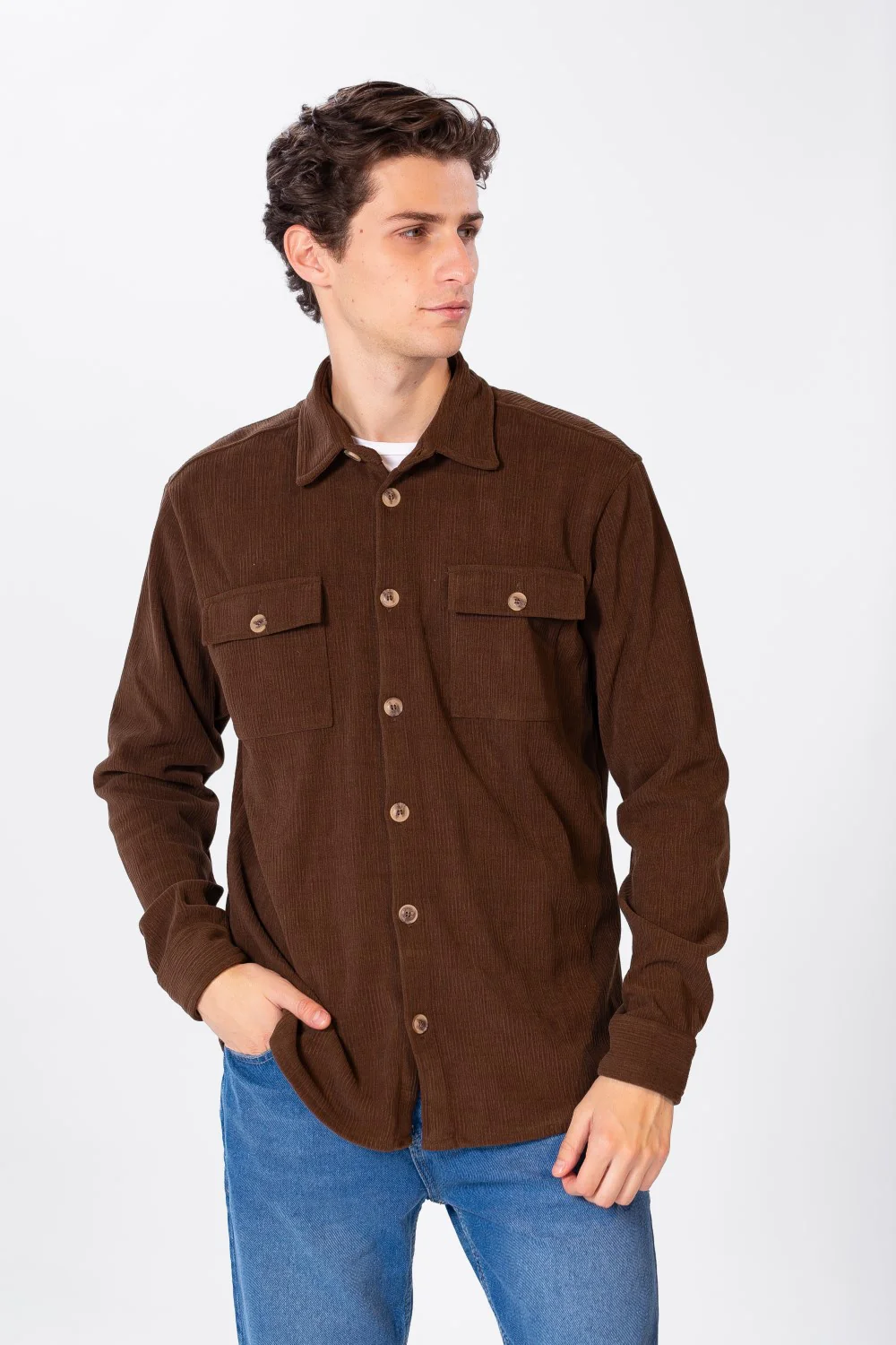 Men's Plain Velvet Shirt With Long Sleeves And Button Front - Image 9