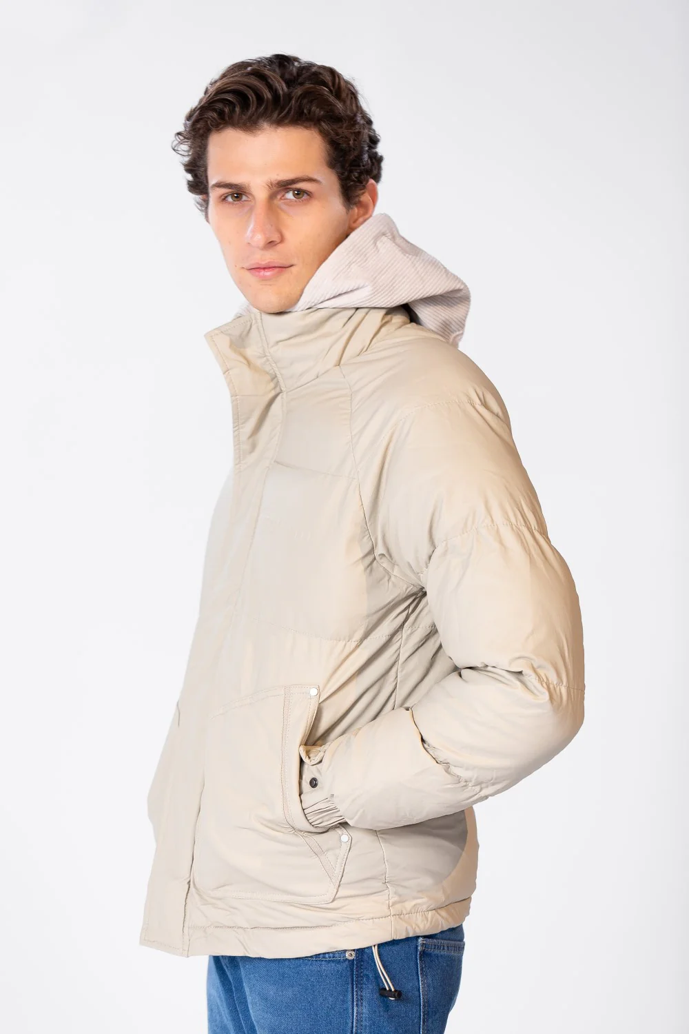 Men's Plain Waterproof Puffer Jacket With Pockets And Zippers - Image 3
