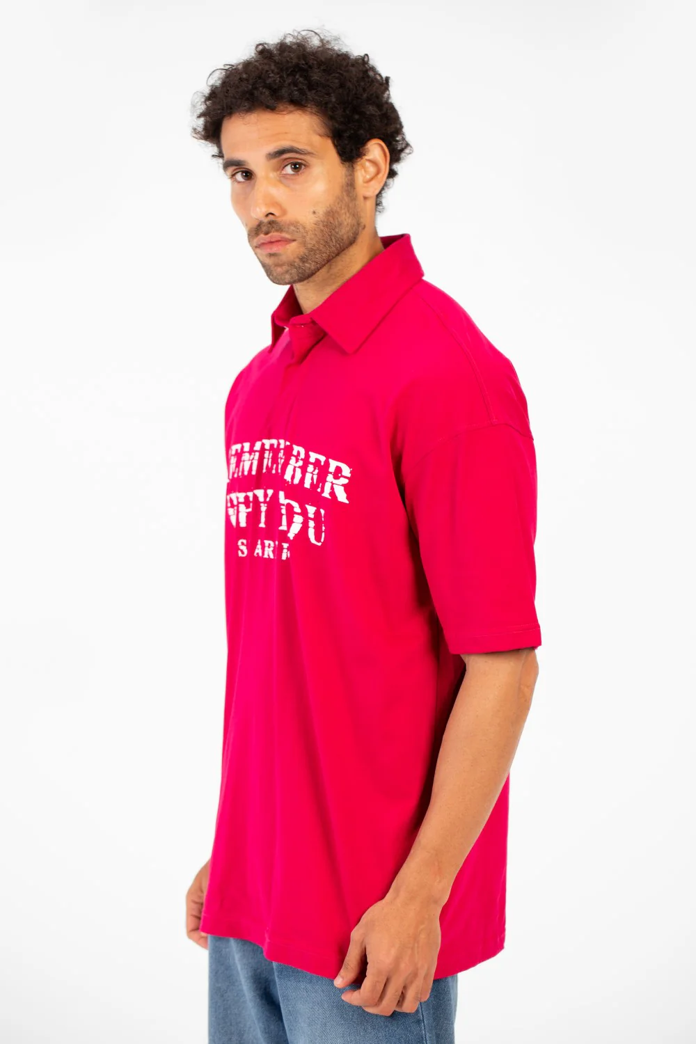 Men's Polo Neck Modern Front Text Print Regular Fit Short Sleeve T-Shirt - Image 11