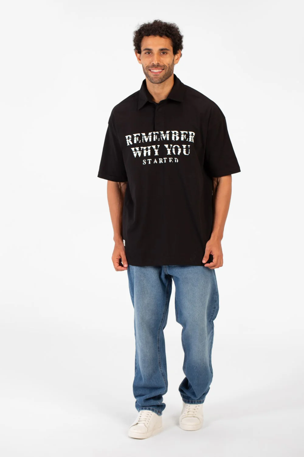 Men's Polo Neck Modern Front Text Print Regular Fit Short Sleeve T-Shirt - Image 4