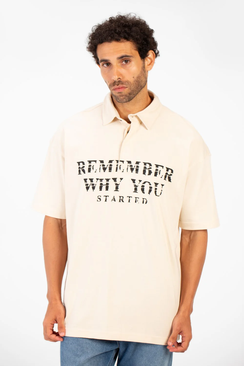 Men's Polo Neck Modern Front Text Print Regular Fit Short Sleeve T-Shirt - Image 5