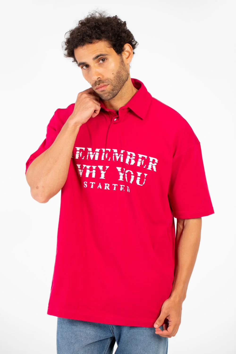 Men's Polo Neck Modern Front Text Print Regular Fit Short Sleeve T-Shirt - Image 9