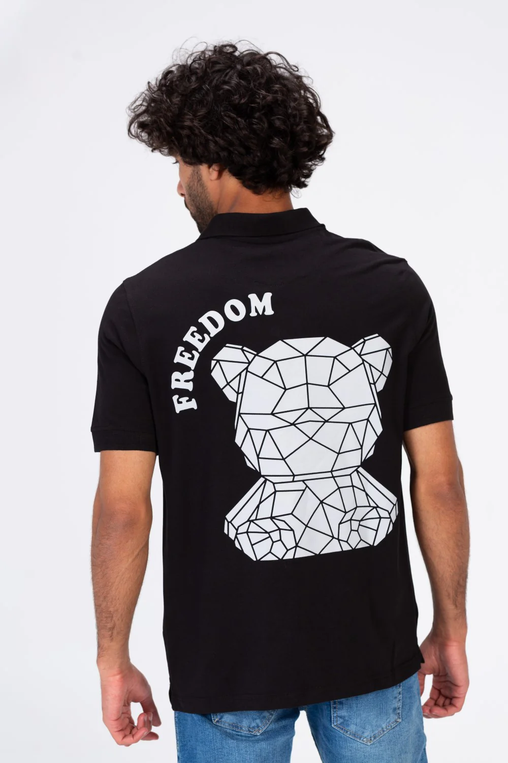 Mens Polo Regular Fit Half Sleeves T-shirt With Collar And Freedom Print - Image 2