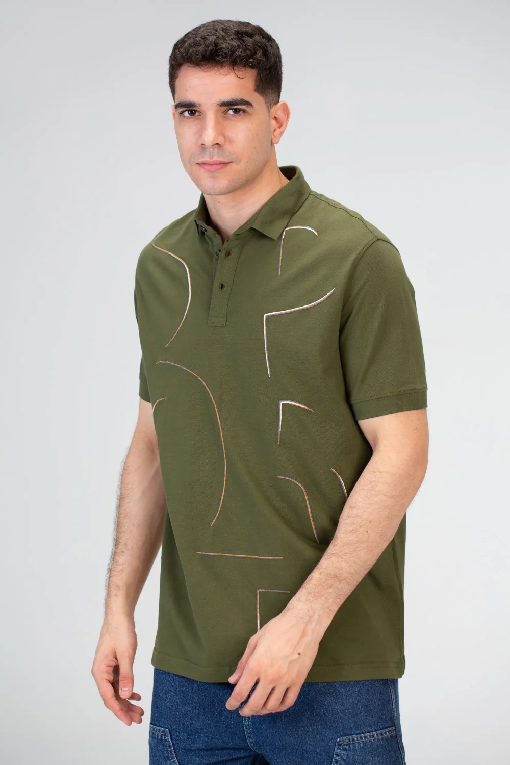 Mens Polo T-Shirt With Front Print And Short Sleeves - Image 3