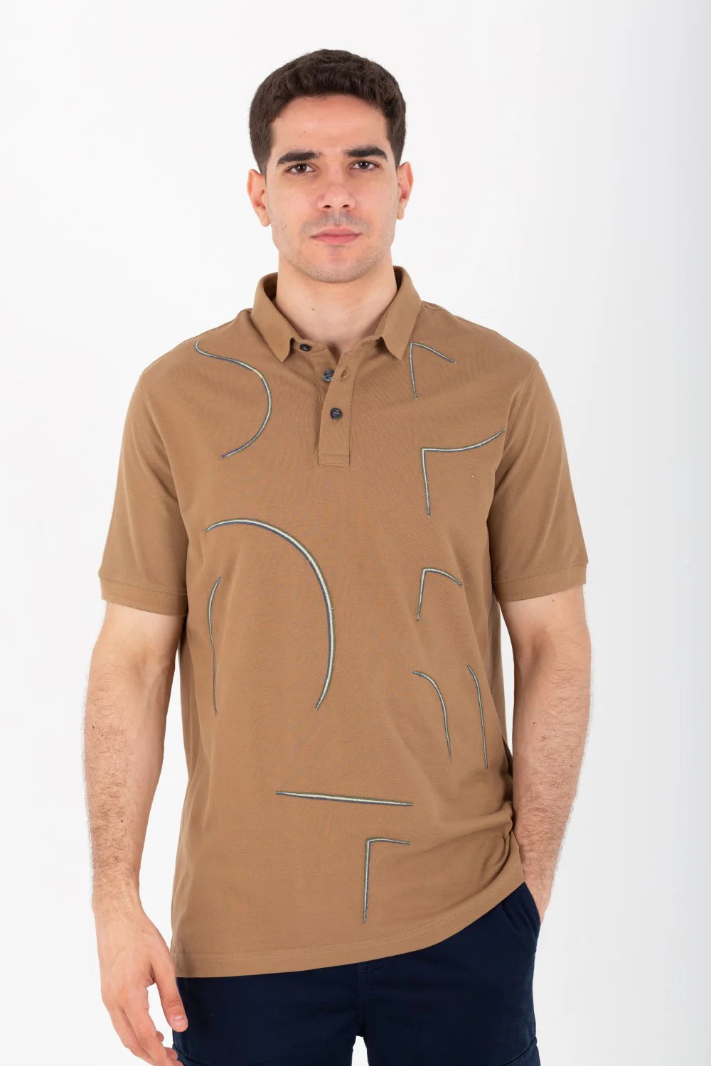 Mens Polo T-Shirt With Front Print And Short Sleeves - Image 4