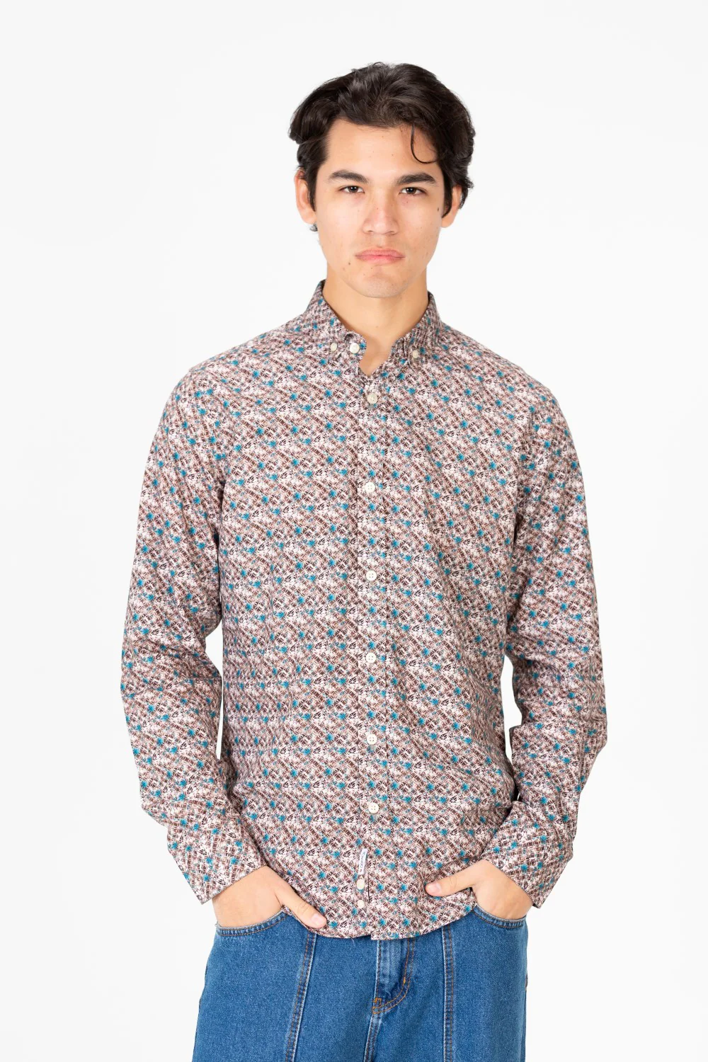 Men's Poplin Jakar Printed Long Sleeve Shirt