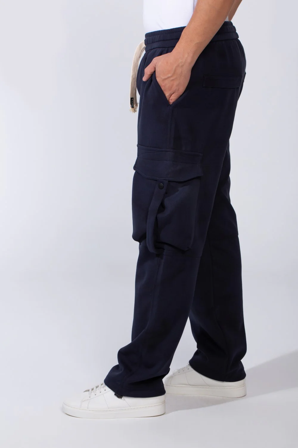 Men's Practical Knit Fabric Side Pockets With Flip And Stripe Sporty Wide Leg Sweatpants - Image 10