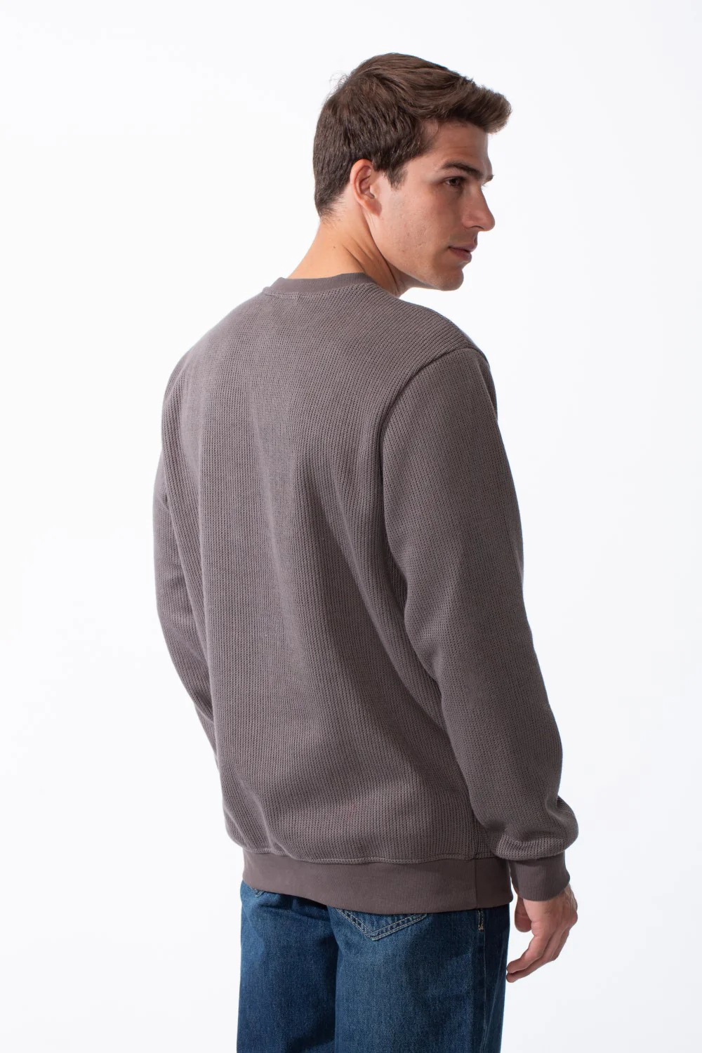 Men's Practical Ribbed Fabric Round Neckline Long Sleeve Basic Perfect For Layering Slim Fit Pullover - Image 2