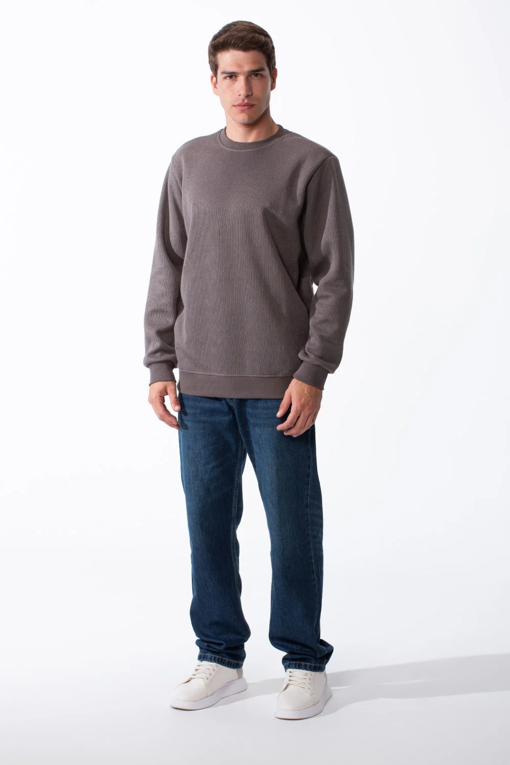 Men's Practical Ribbed Fabric Round Neckline Long Sleeve Basic Perfect For Layering Slim Fit Pullover - Image 3