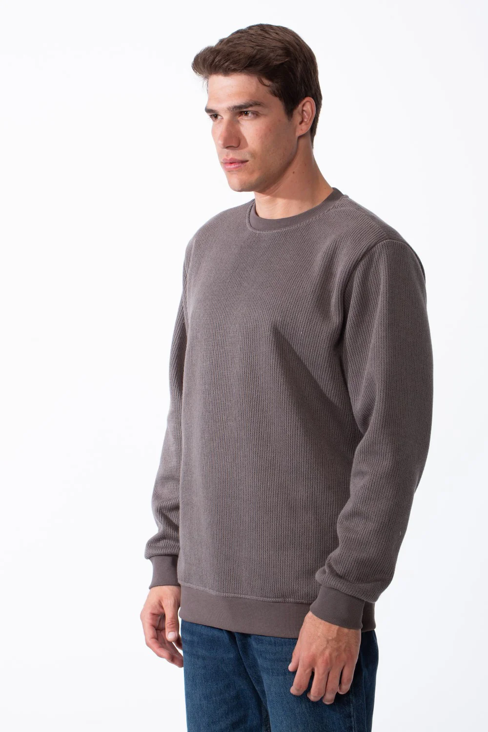 Men's Practical Ribbed Fabric Round Neckline Long Sleeve Basic Perfect For Layering Slim Fit Pullover - Image 4