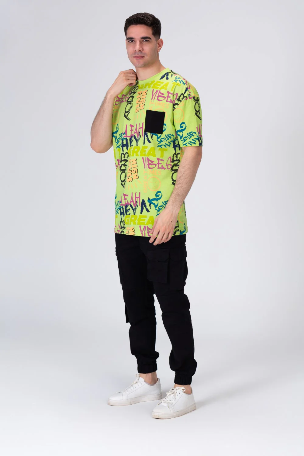 Mens Printed Cotton T-shirt With Pocket On The Front
