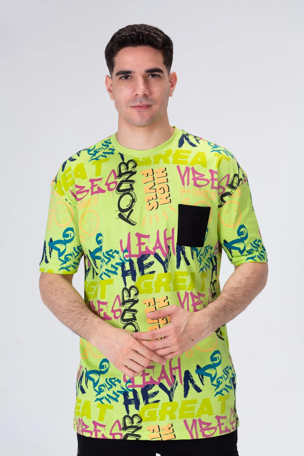 Mens Printed Cotton T-shirt With Pocket On The Front - Image 3