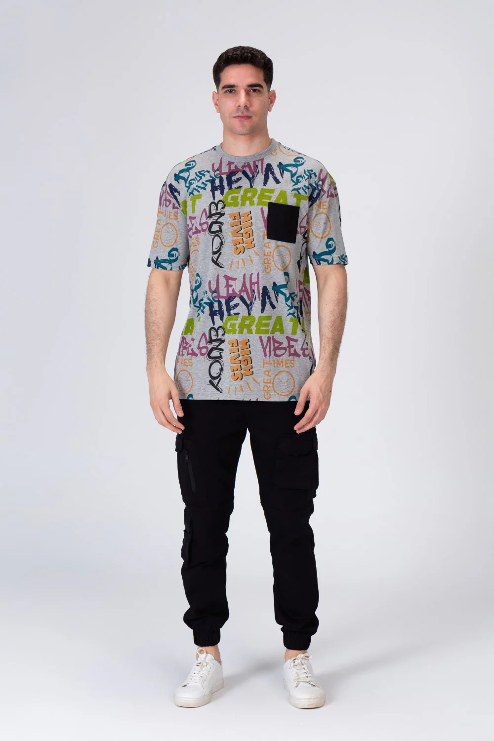 Mens Printed Cotton T-shirt With Pocket On The Front - Image 4