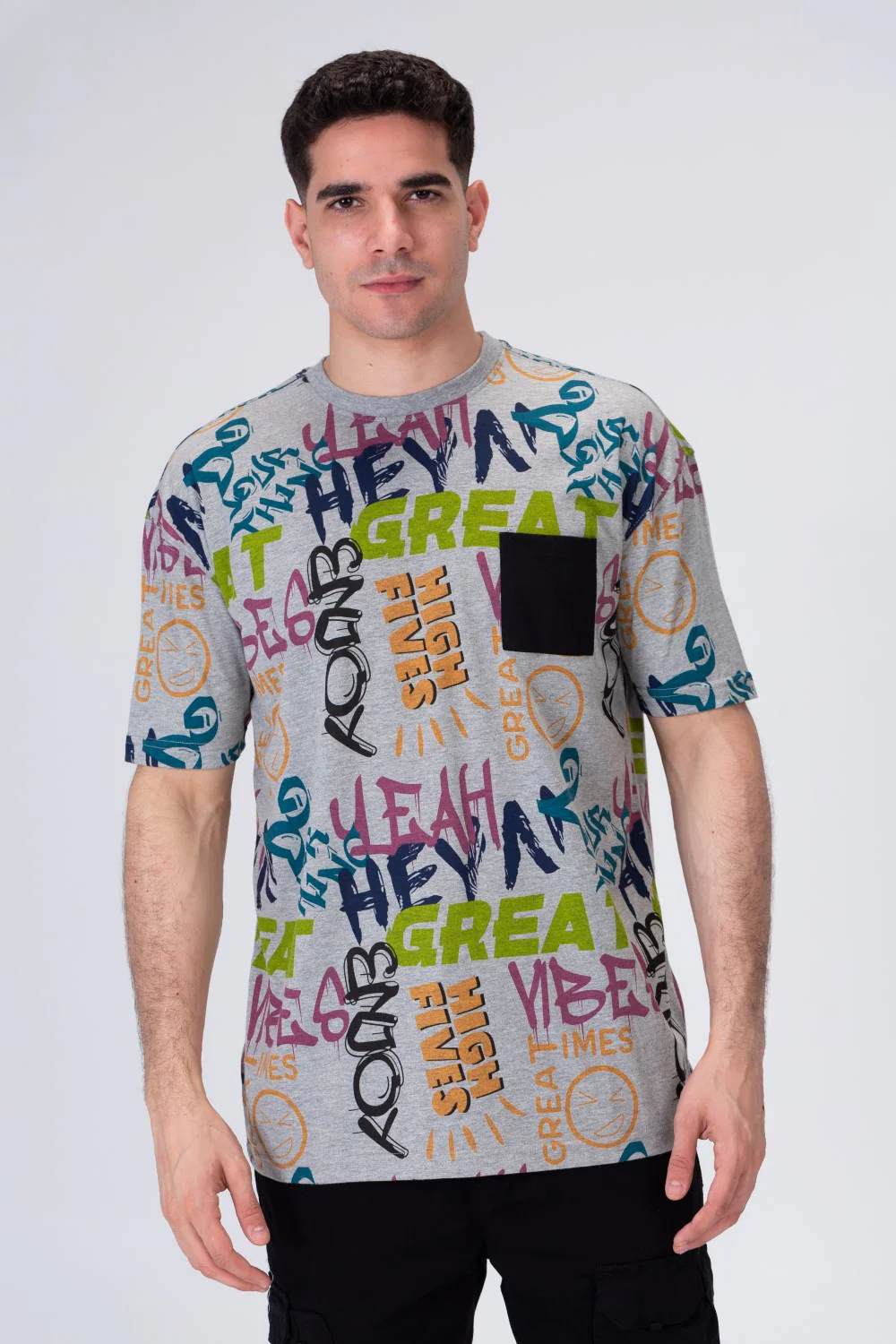 Mens Printed Cotton T-shirt With Pocket On The Front - Image 6
