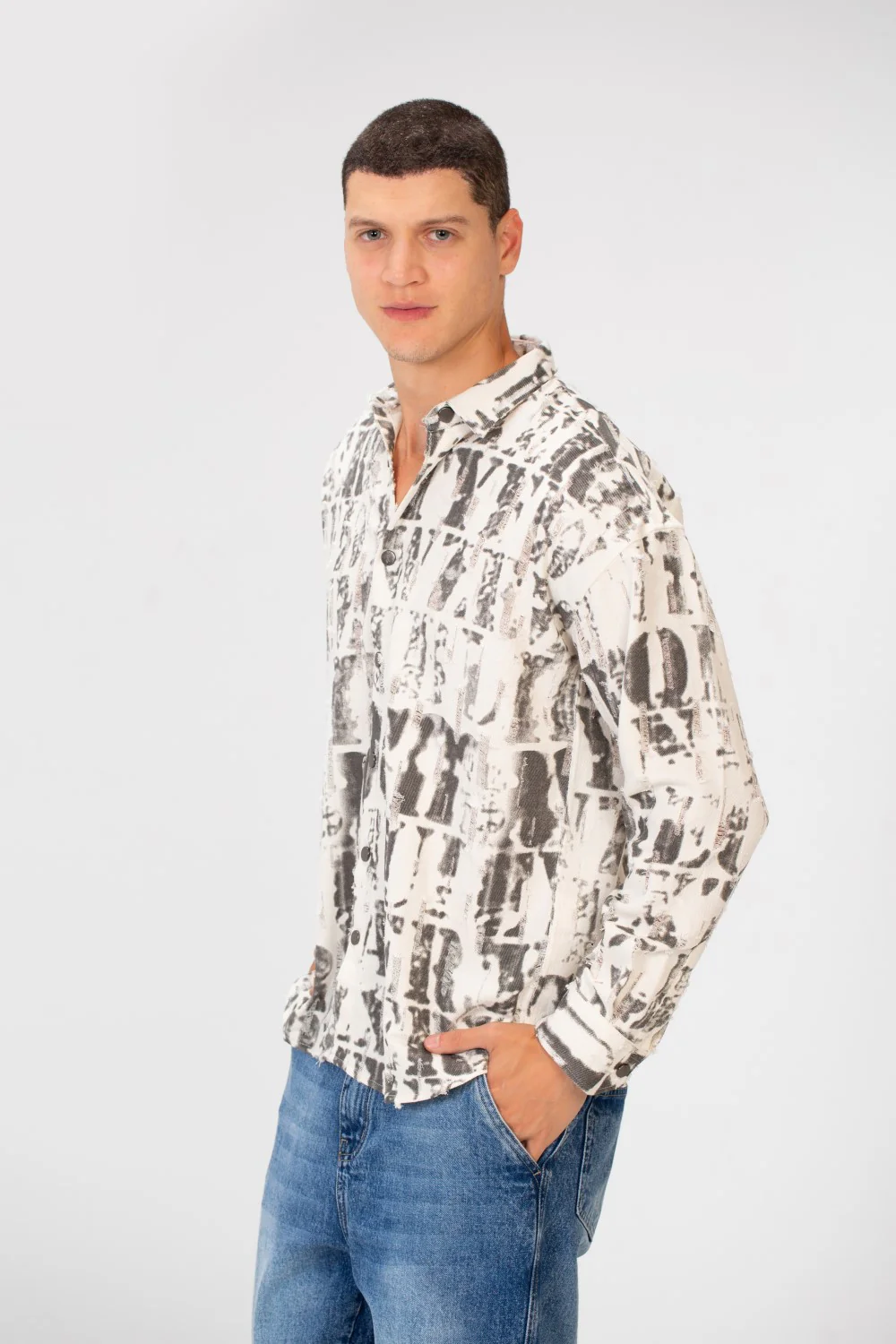 Men's Printed Cutting Slim Fit Long Sleeve Casual Shirt - Image 11