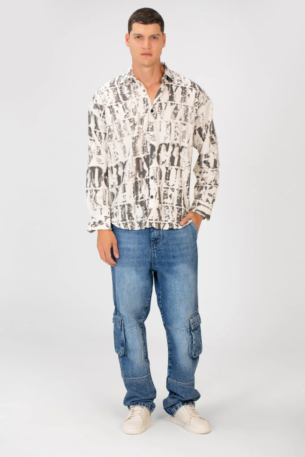 Men's Printed Cutting Slim Fit Long Sleeve Casual Shirt - Image 12