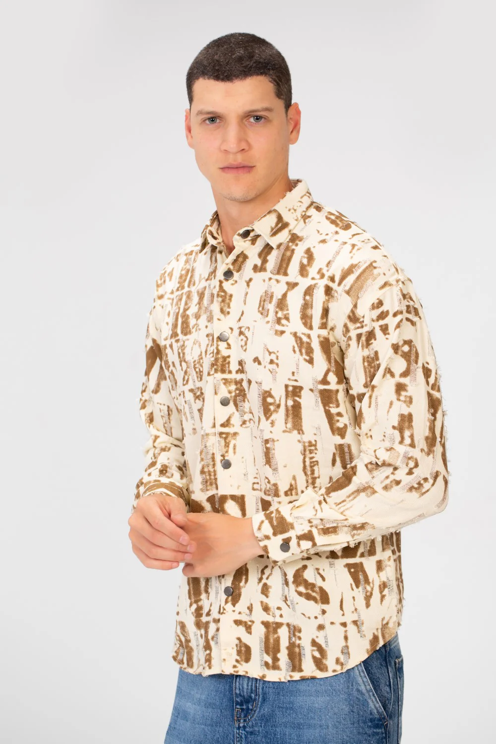 Men's Printed Cutting Slim Fit Long Sleeve Casual Shirt - Image 3