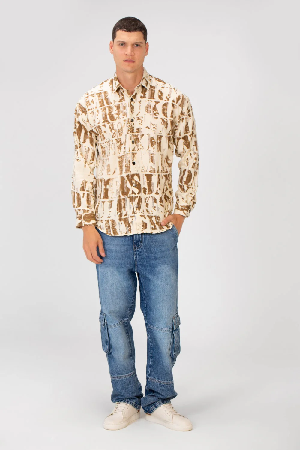 Men's Printed Cutting Slim Fit Long Sleeve Casual Shirt - Image 4