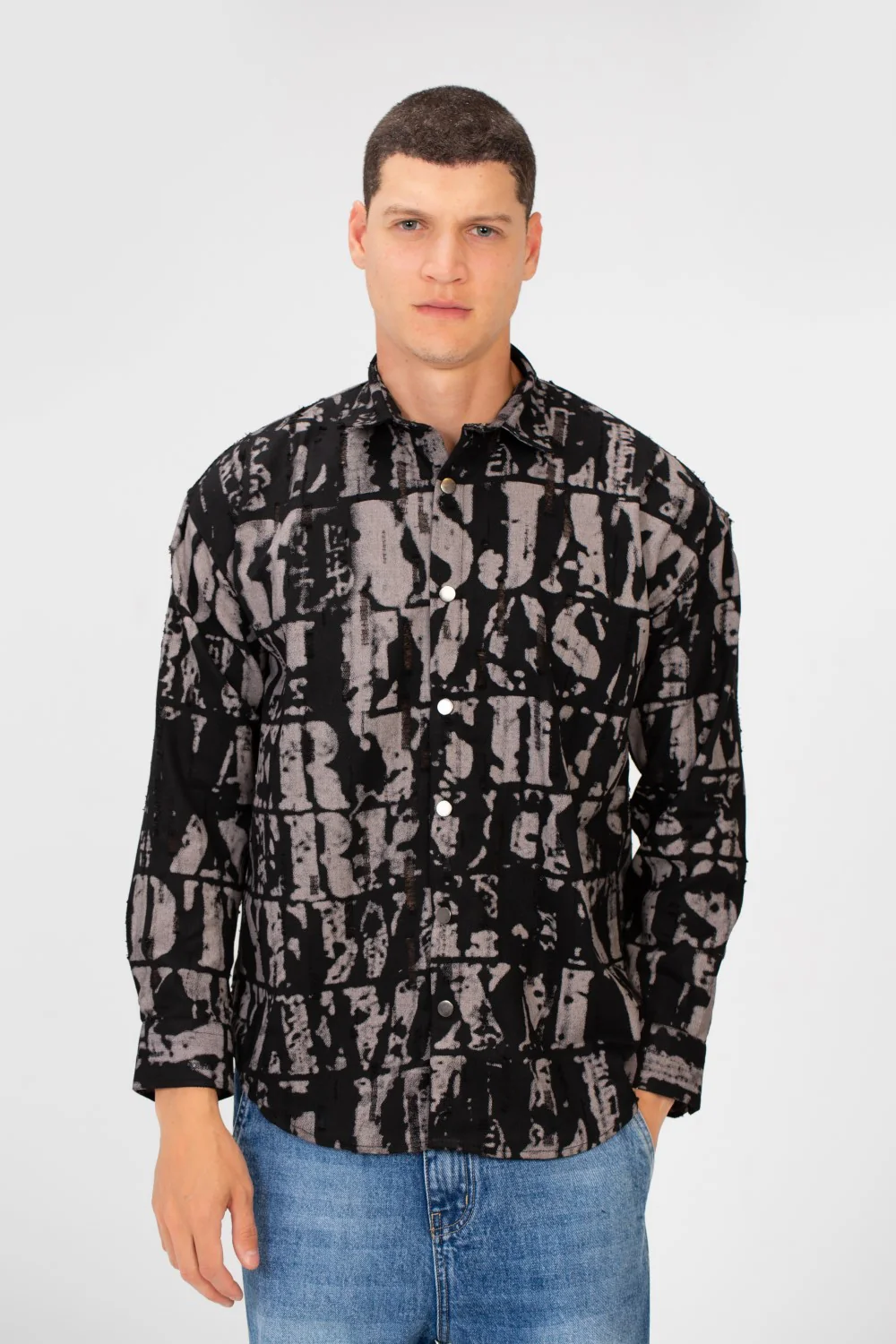 Men's Printed Cutting Slim Fit Long Sleeve Casual Shirt - Image 5