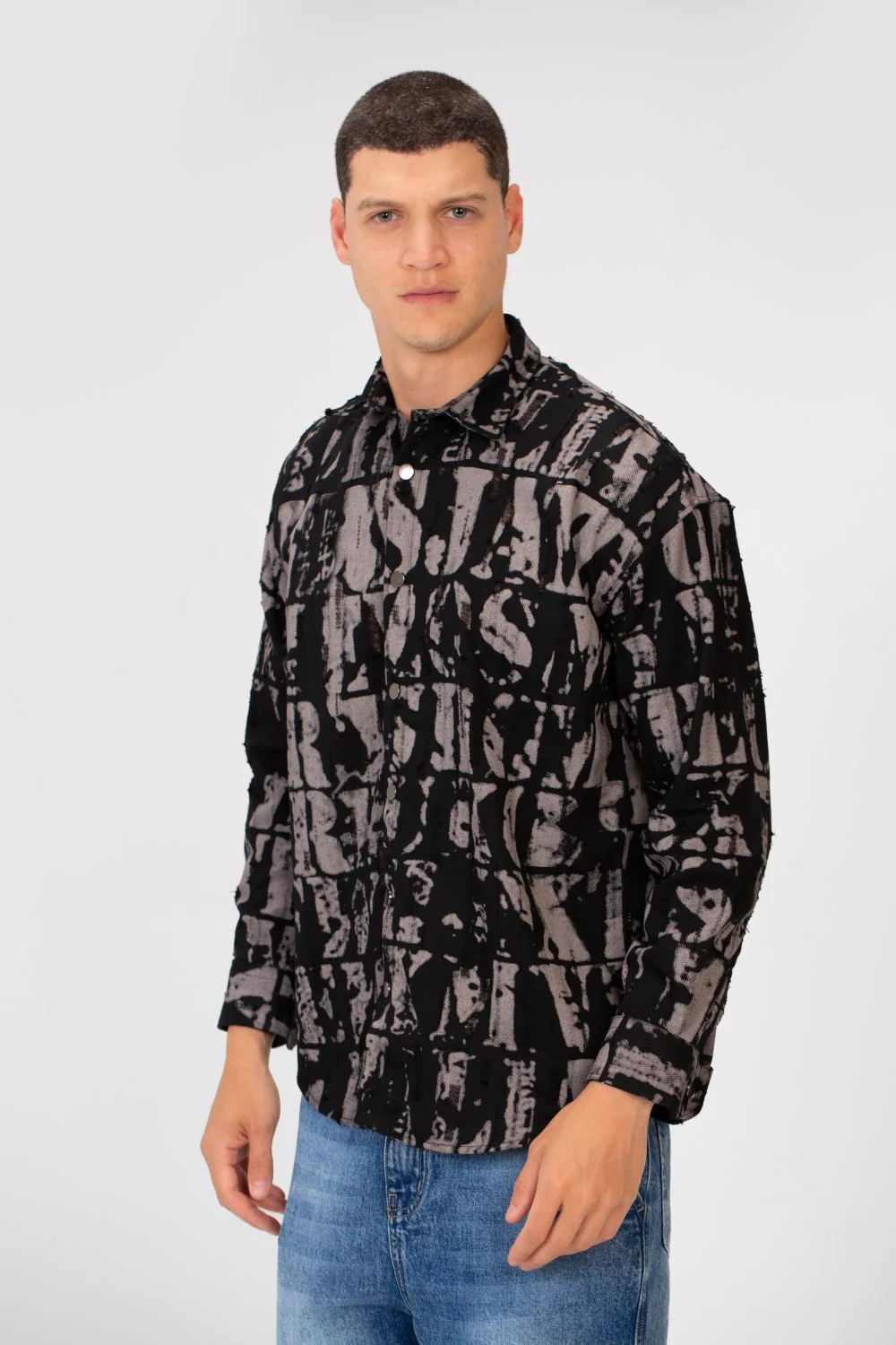 Men's Printed Cutting Slim Fit Long Sleeve Casual Shirt - Image 7