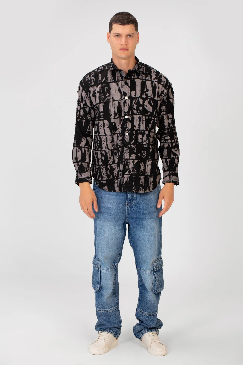 Men's Printed Cutting Slim Fit Long Sleeve Casual Shirt - Image 8