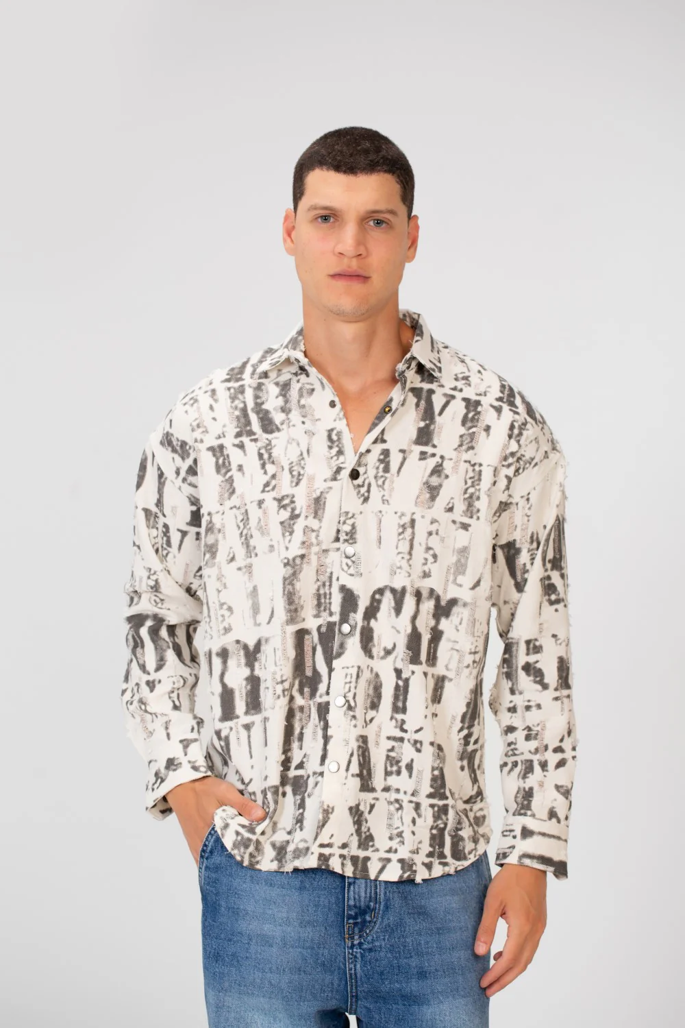 Men's Printed Cutting Slim Fit Long Sleeve Casual Shirt - Image 9