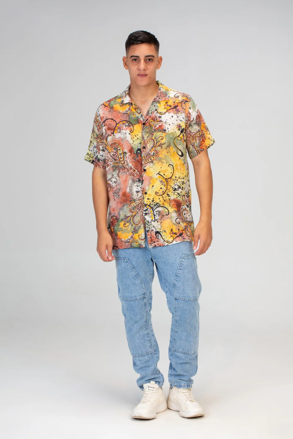 Mens Printed Half Sleeve Slim Fit Shirt With Button Front
