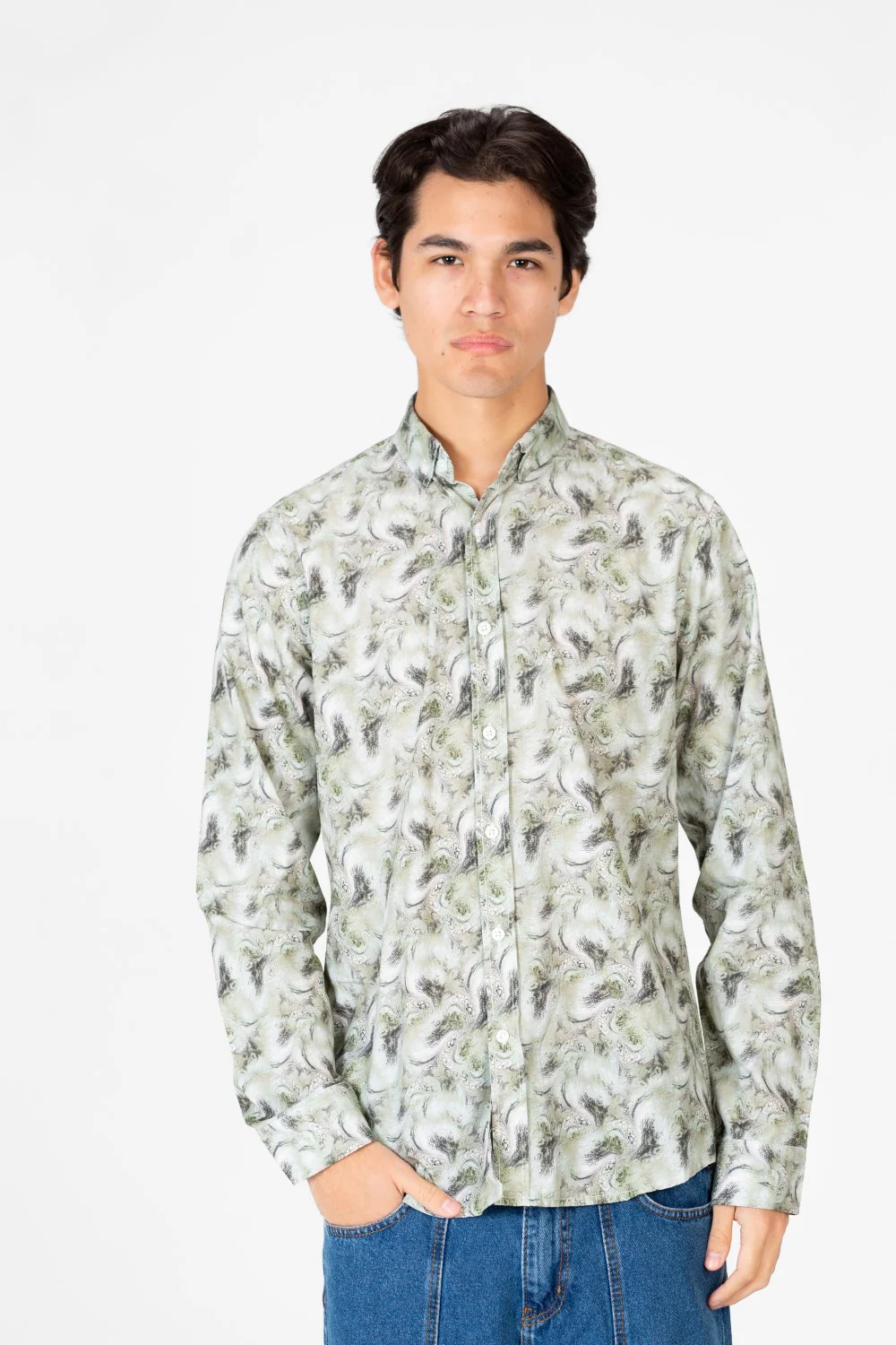 Men's Printed Long Sleeve Button Shirt