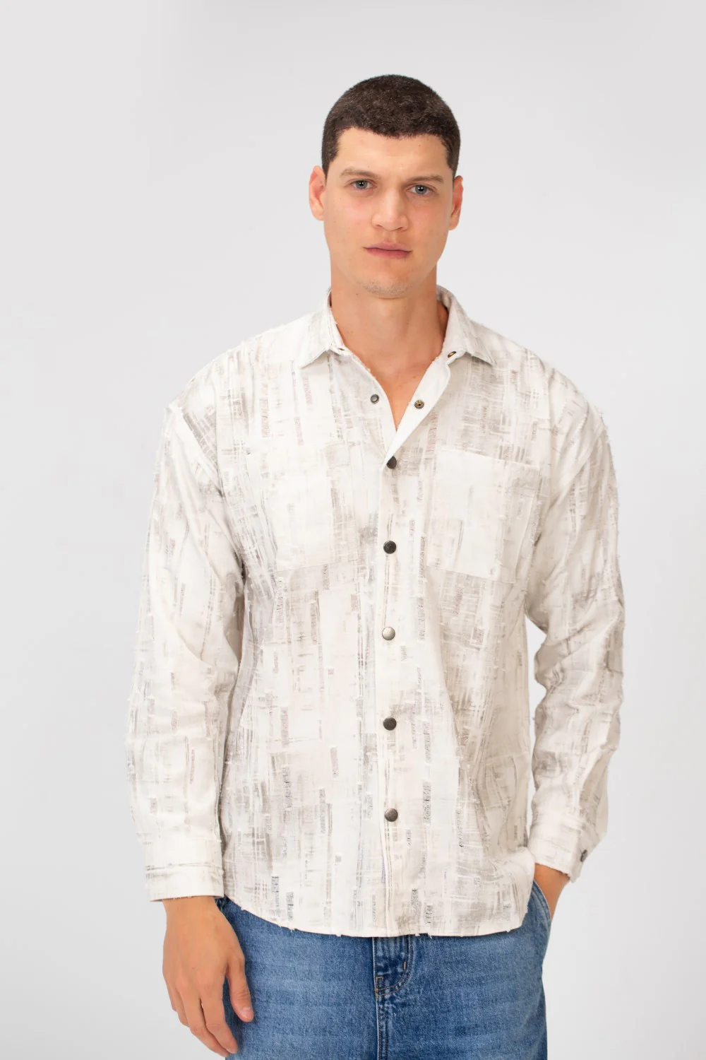 Men's Printed Slim Fit Long Sleeve Shirt With Front Pockets - Image 5