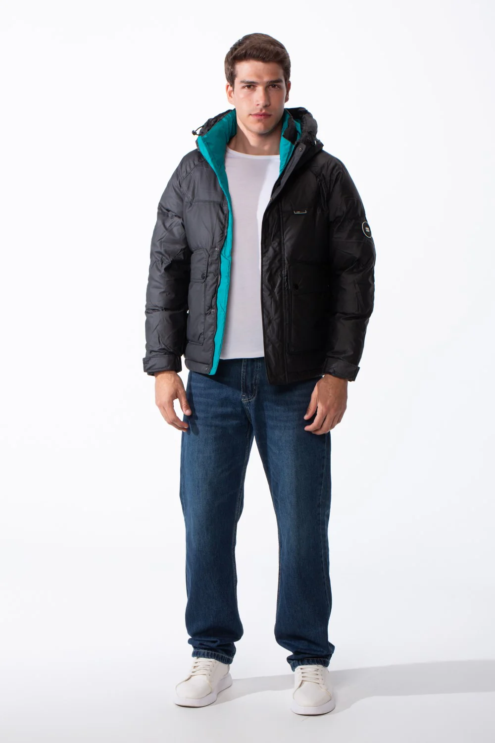Men's Puffer Design Cozy Hood Side Pockets With Button Flap Front Zip-Up Warmth Waterproof Jacket - Image 3