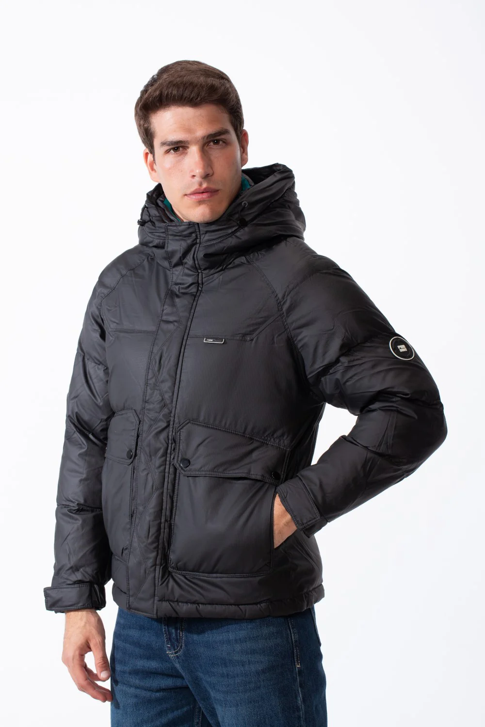 Men's Puffer Design Cozy Hood Side Pockets With Button Flap Front Zip-Up Warmth Waterproof Jacket - Image 4